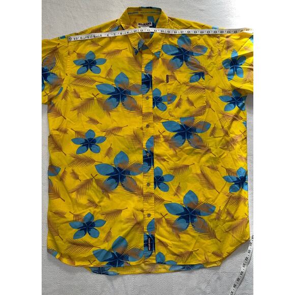MOJEANS Yellow Blue Floral Tropical Palm Tree Print Button Up Shirt 3XL Vintage - Picture 13 of 15